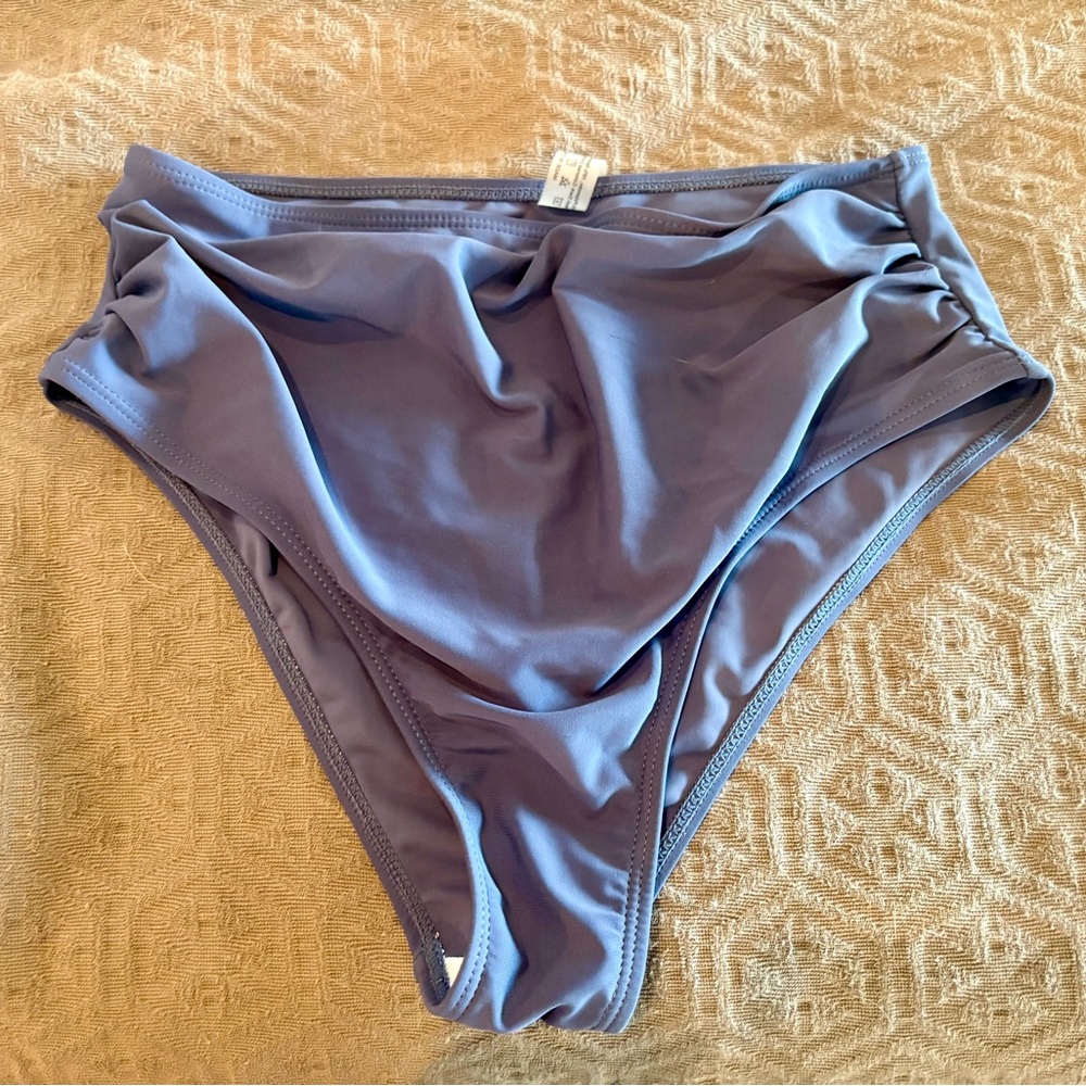 High-Waist Women’s Swim Bottoms in Dusty Blue